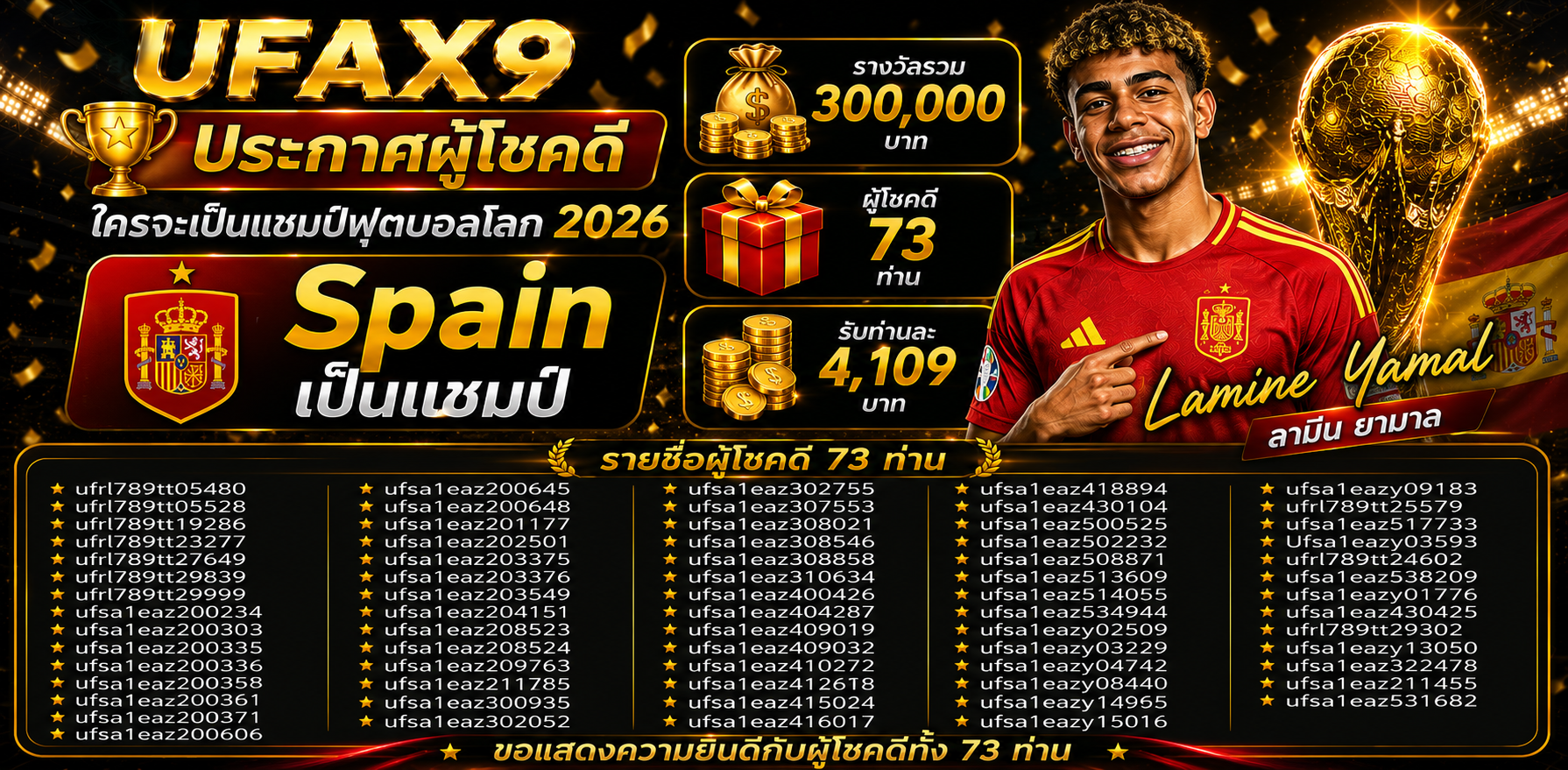 ประกาศผู้โชคดี 🏆 ใครจะเป็นแชมป์ฟุตบอลโลก 2026?